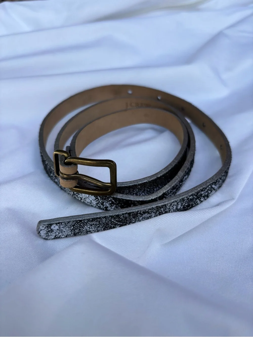 J Crew Silver Skinny Genuine Leather Belt | Small - Picture 1 of 4